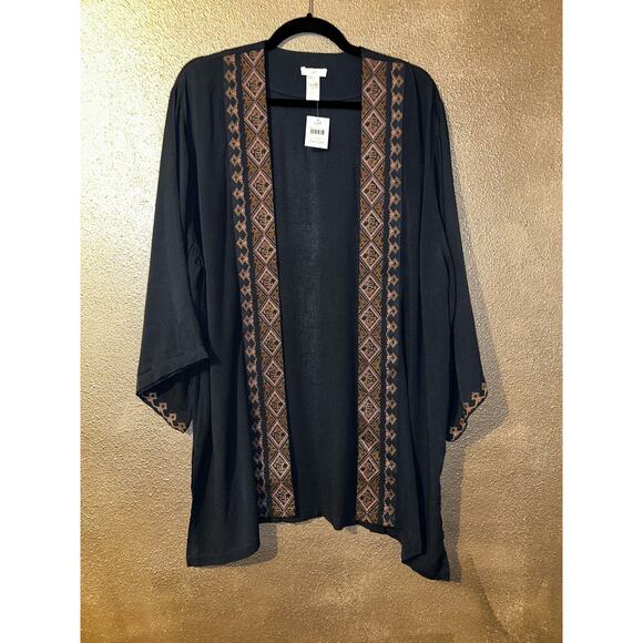 J JIll Boho Hippie Coastal Cowgirl Embroidered Open Cover Kimono Open Cardigan - Picture 6 of 12